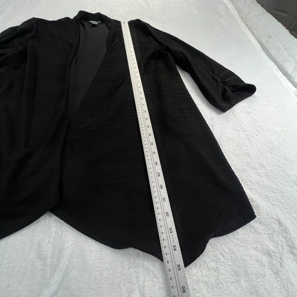 Catherines Womens Open Cardigan Jacket Sz 3X Stretch Knit Ruched Sleeve Black - Picture 6 of 12